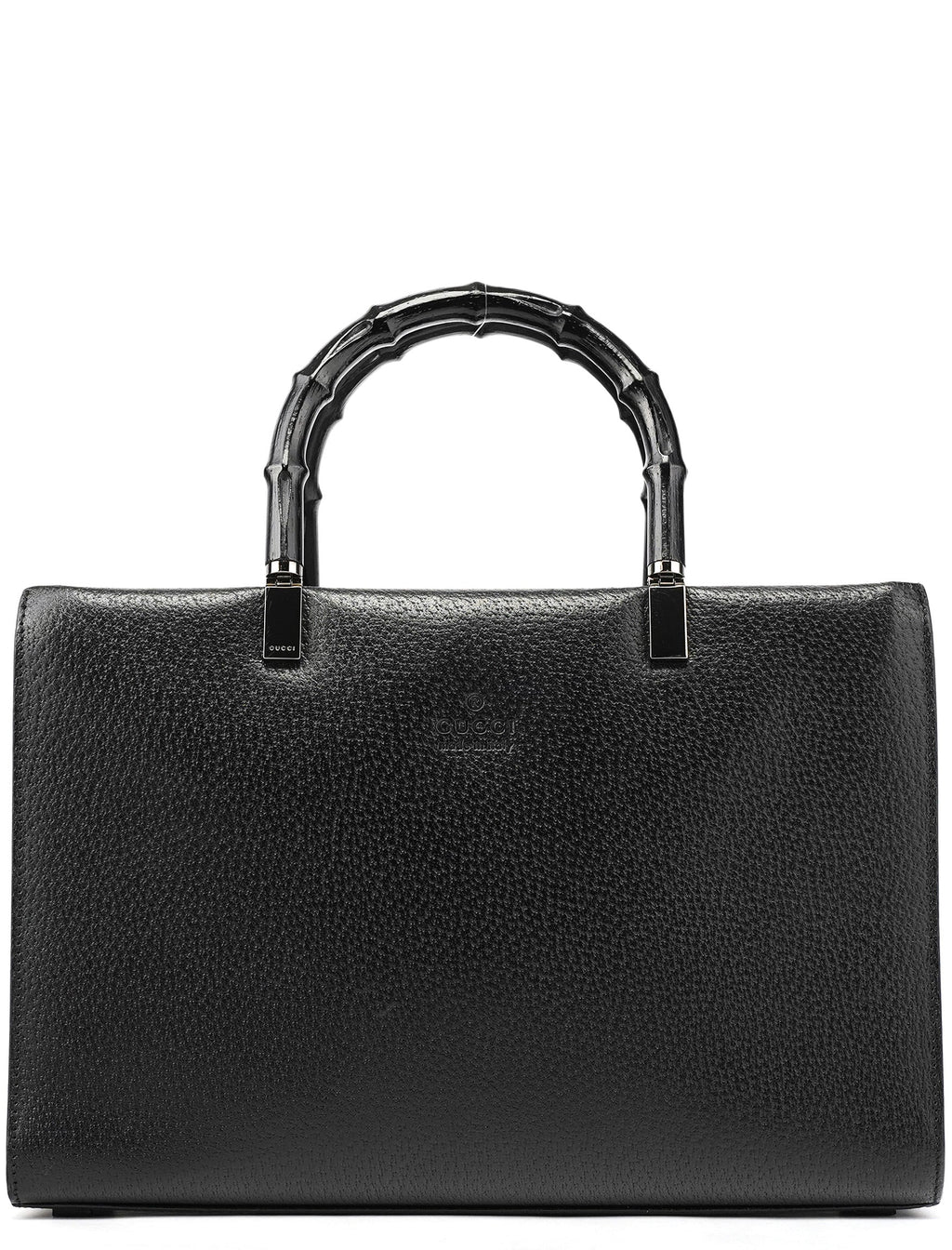 Black Leather Bamboo Tote Bag