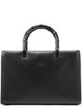 Black Leather Bamboo Tote Bag