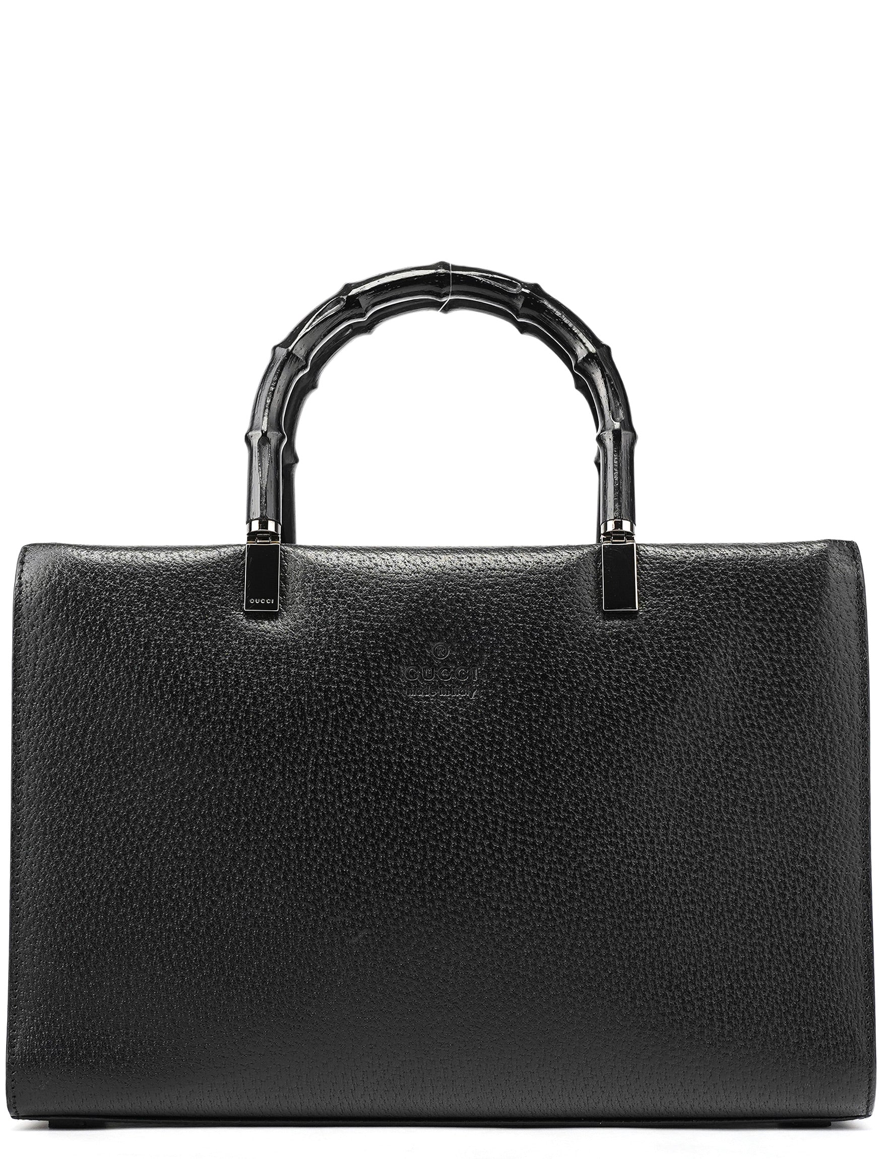 Black Leather Bamboo Tote Bag