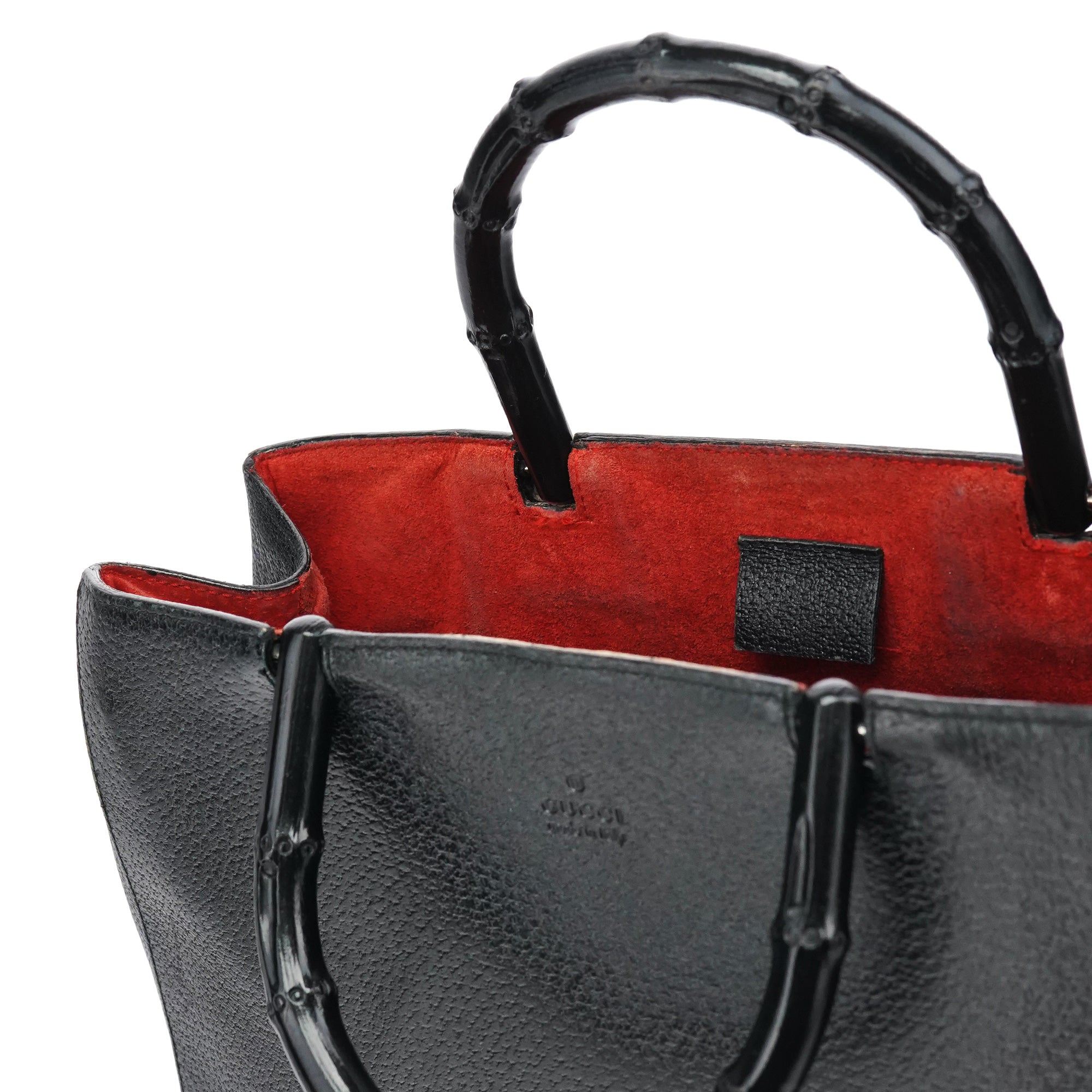 Black Leather Bamboo Tote Bag