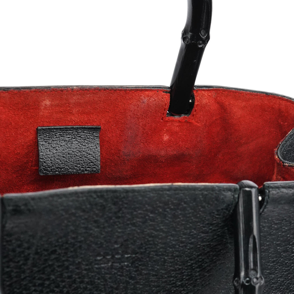 Black Leather Bamboo Tote Bag