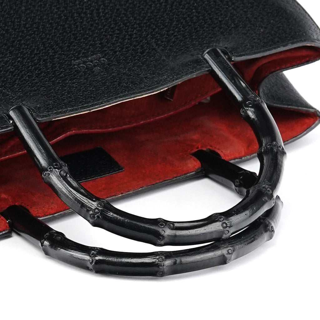 Black Leather Bamboo Tote Bag