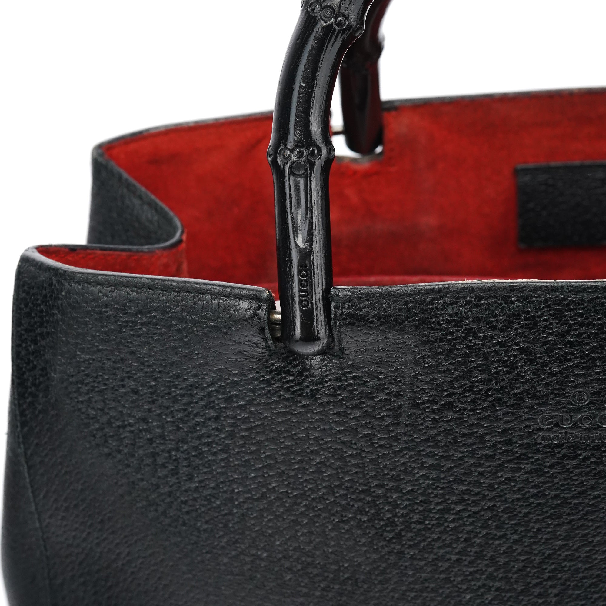 Black Leather Bamboo Tote Bag