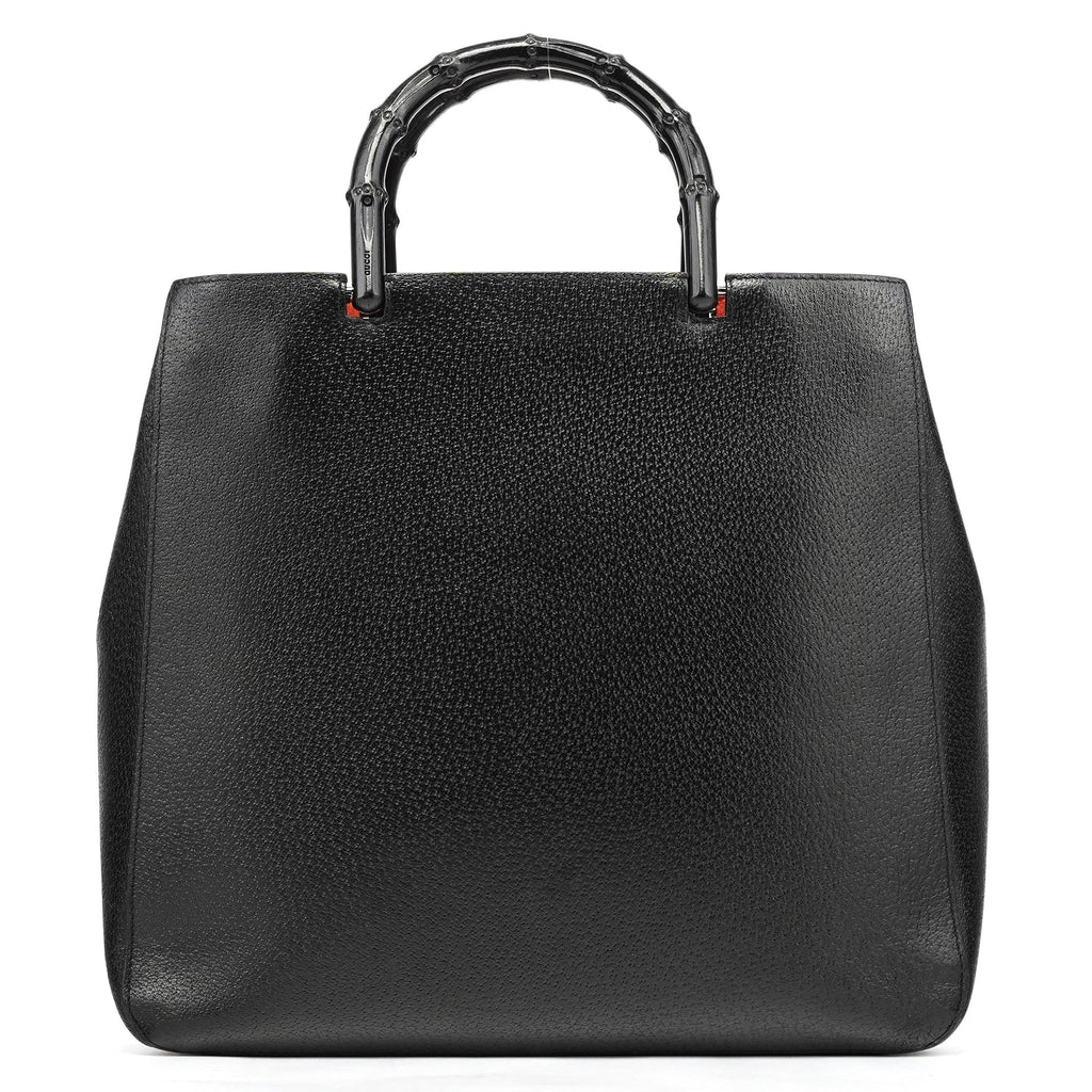 Black Leather Bamboo Tote Bag