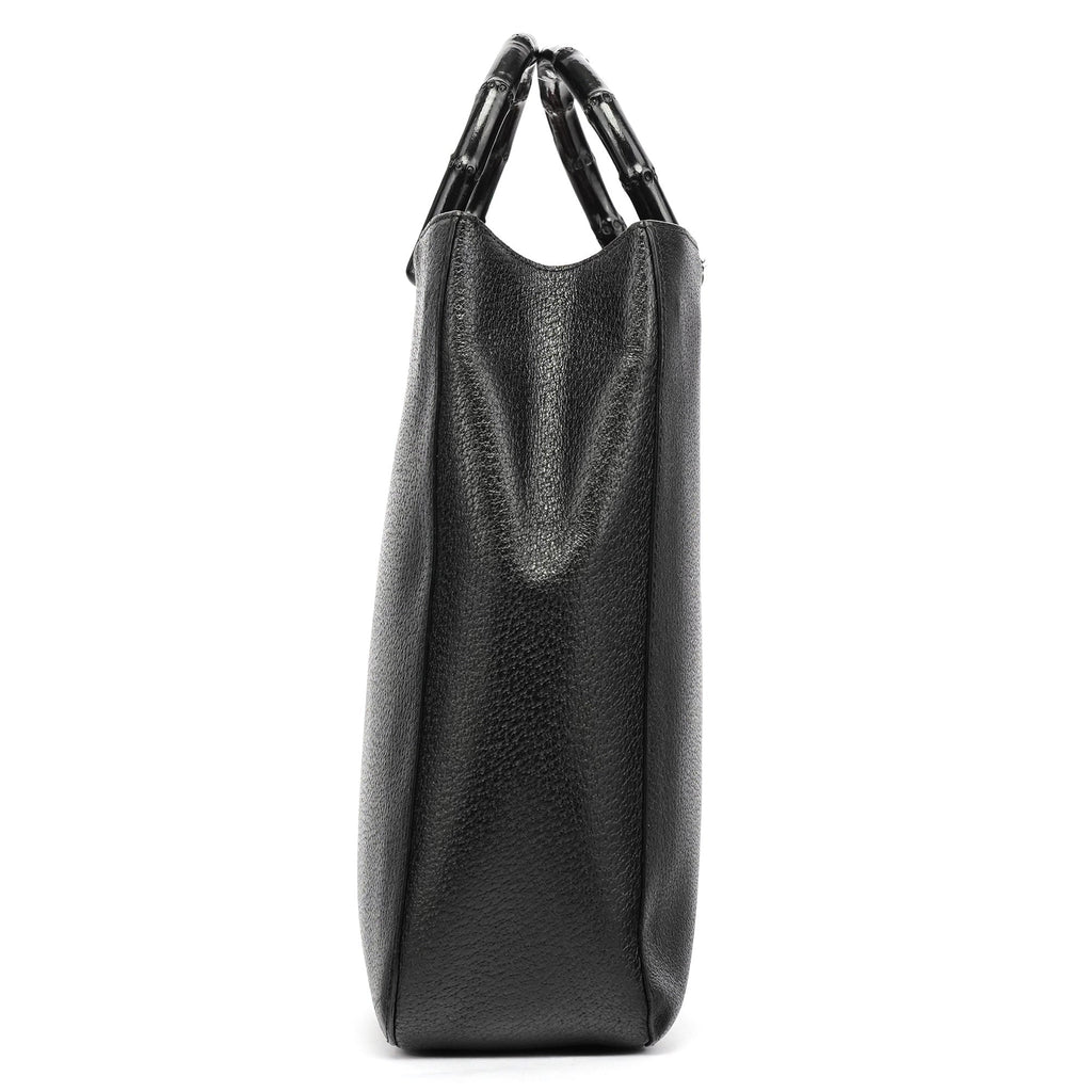 Black Leather Bamboo Tote Bag