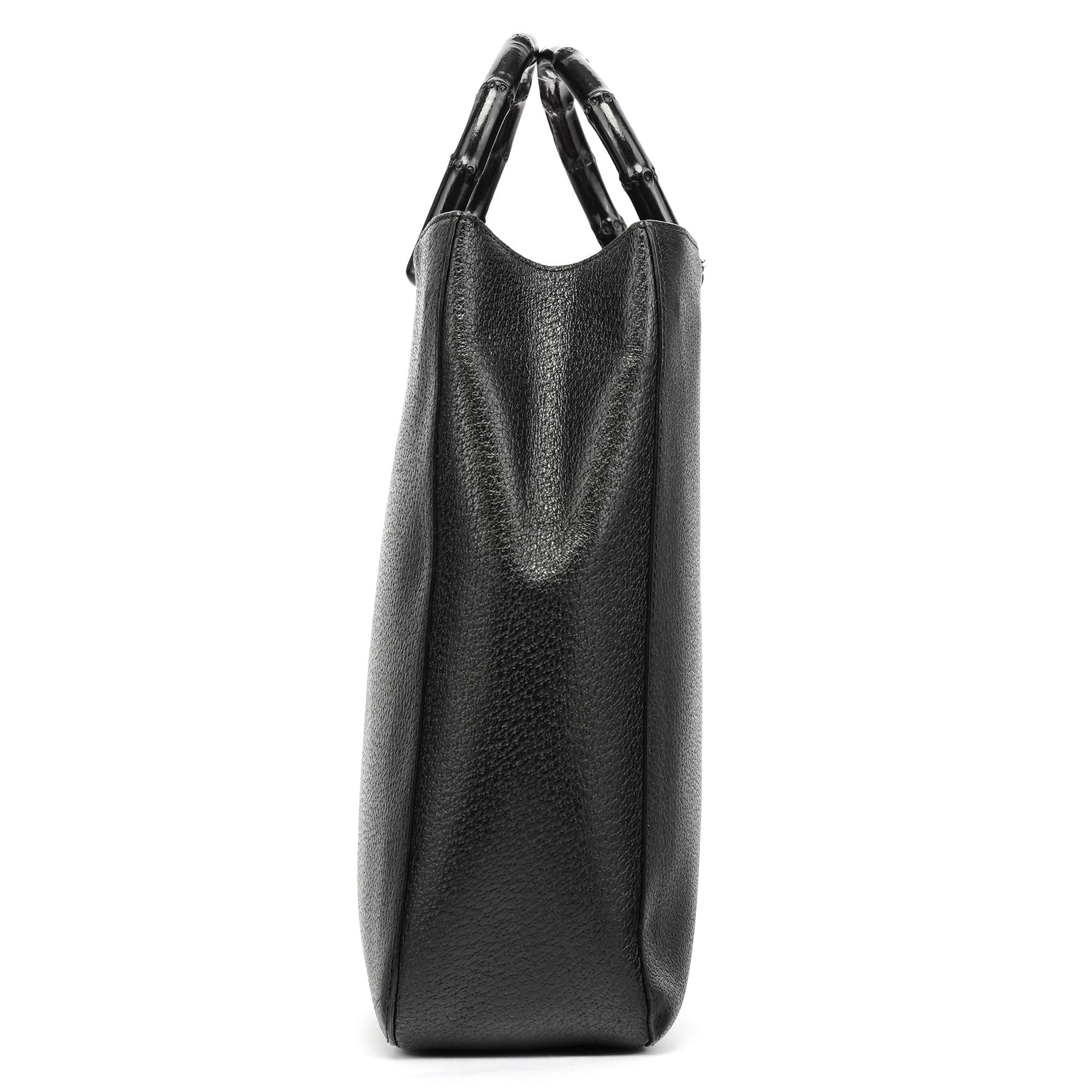 Black Leather Bamboo Tote Bag