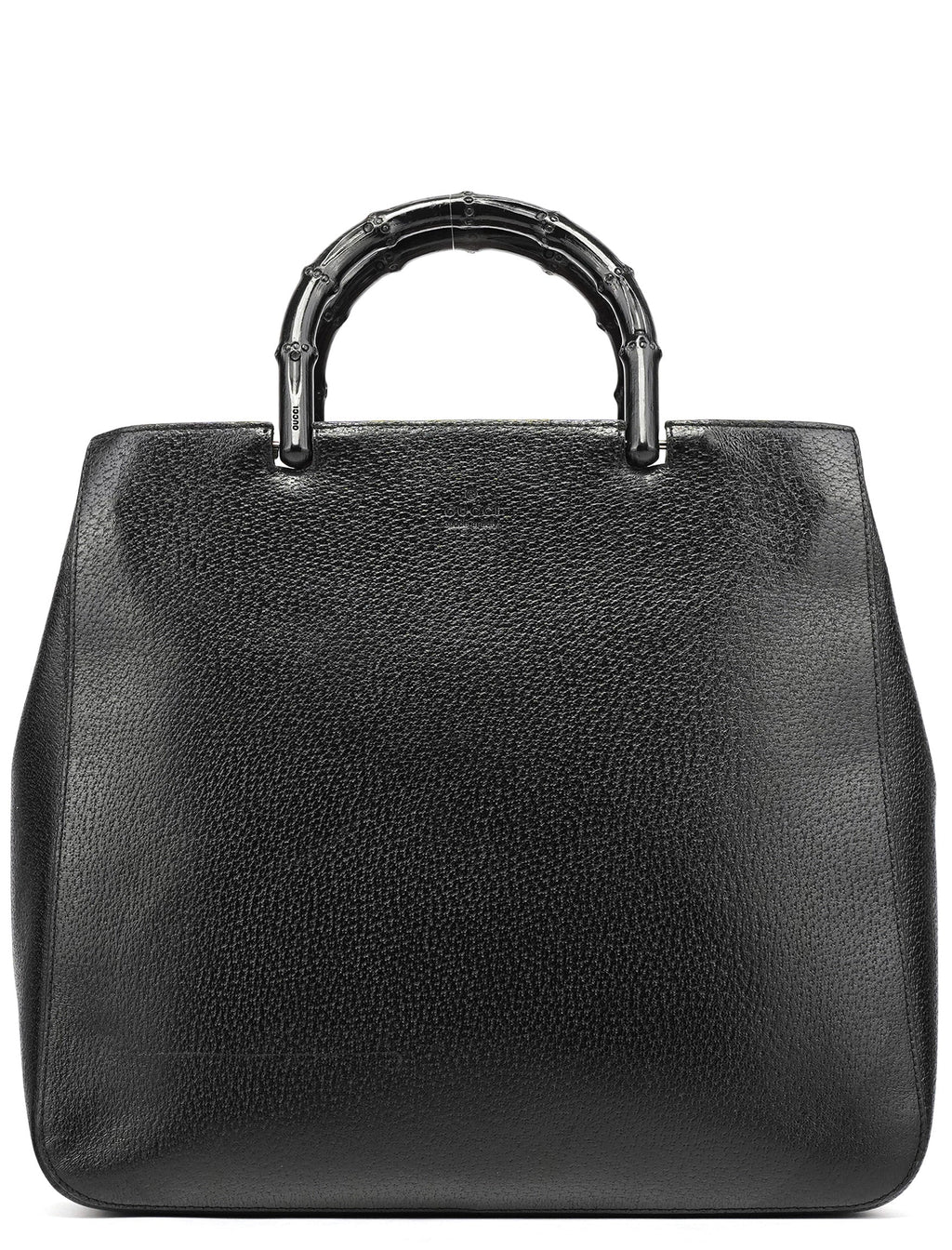 Black Leather Bamboo Tote Bag
