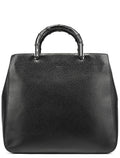 Black Leather Bamboo Tote Bag