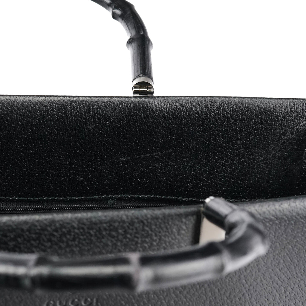Black Leather Bamboo Tote Bag
