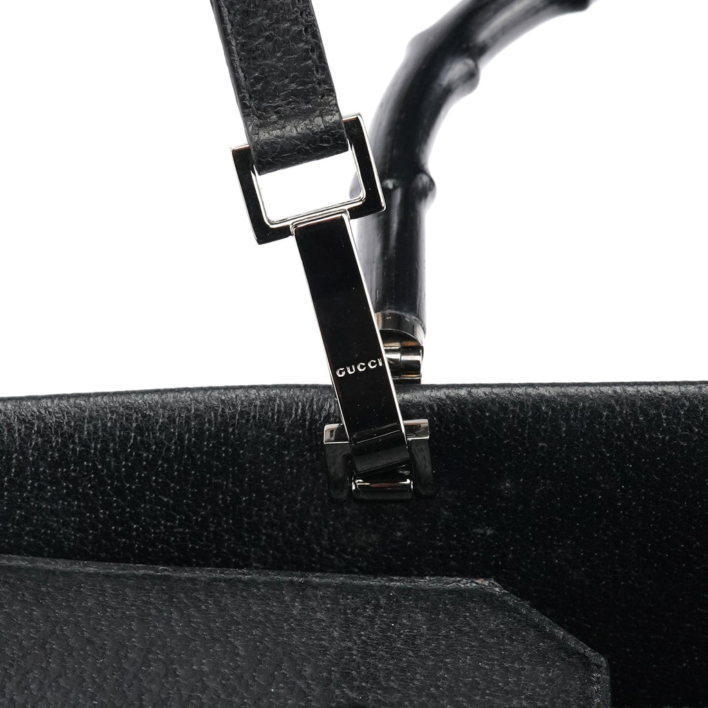 Black Leather Bamboo Tote Bag