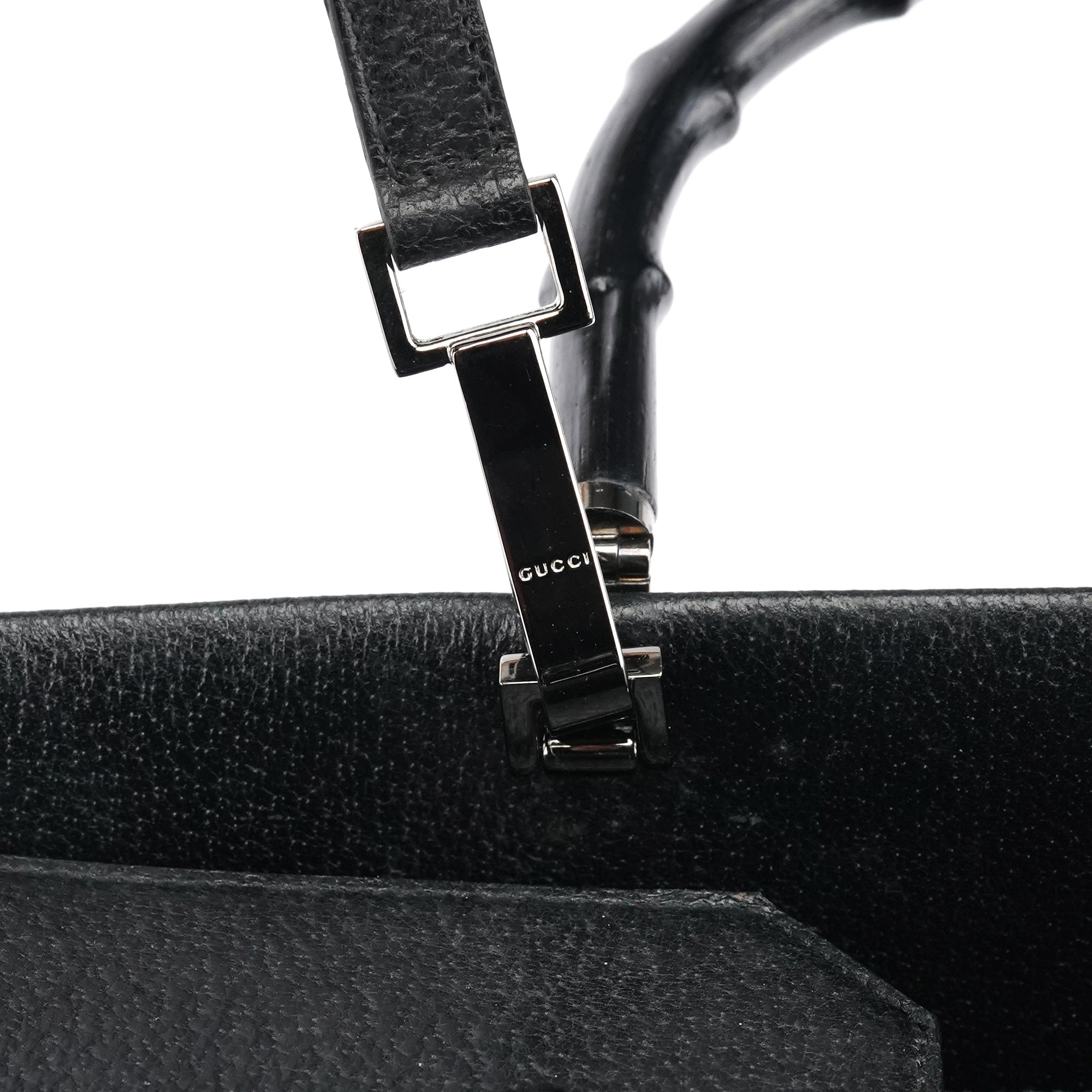 Black Leather Bamboo Tote Bag