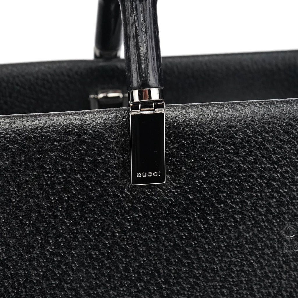 Black Leather Bamboo Tote Bag