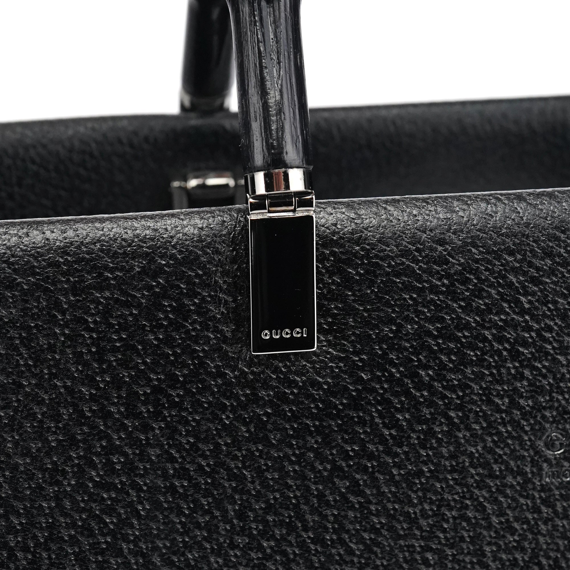 Black Leather Bamboo Tote Bag