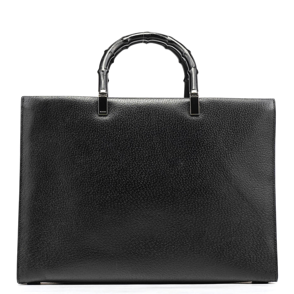 Black Leather Bamboo Tote Bag