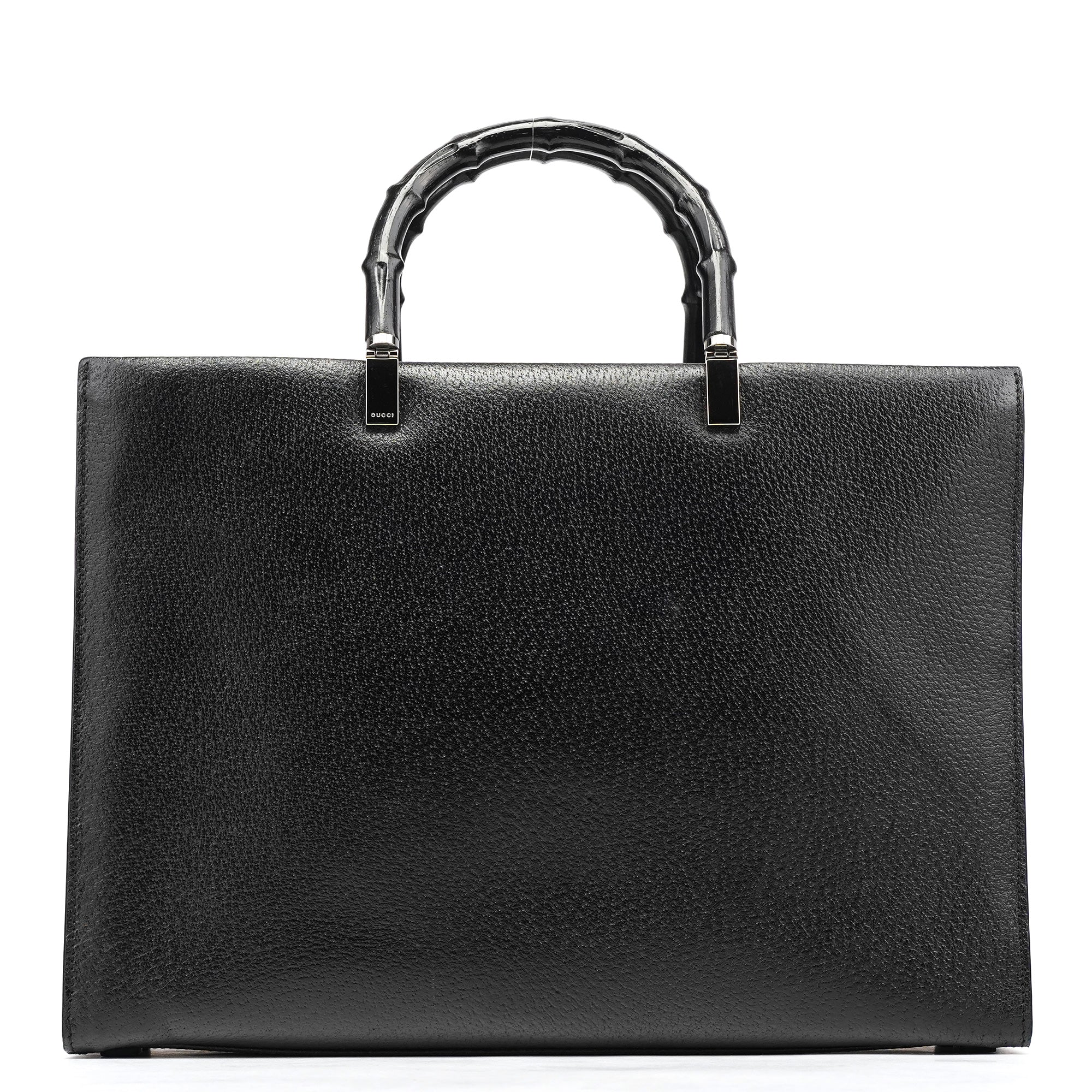 Black Leather Bamboo Tote Bag