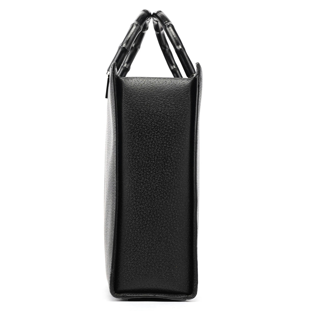 Black Leather Bamboo Tote Bag