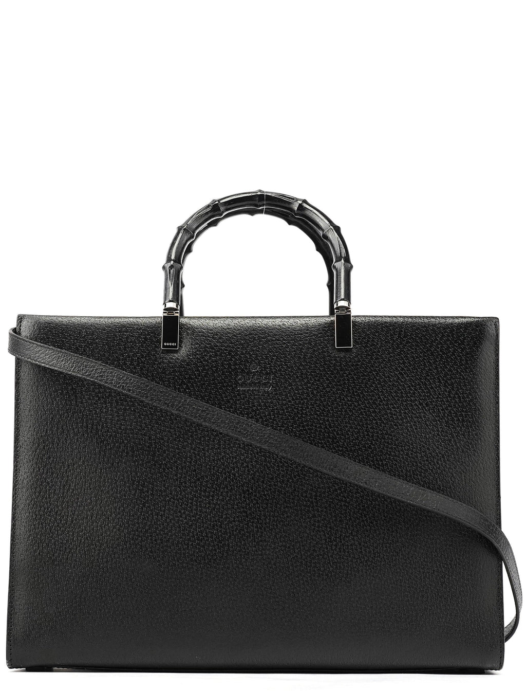 Black Leather Bamboo Tote Bag