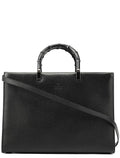 Black Leather Bamboo Tote Bag