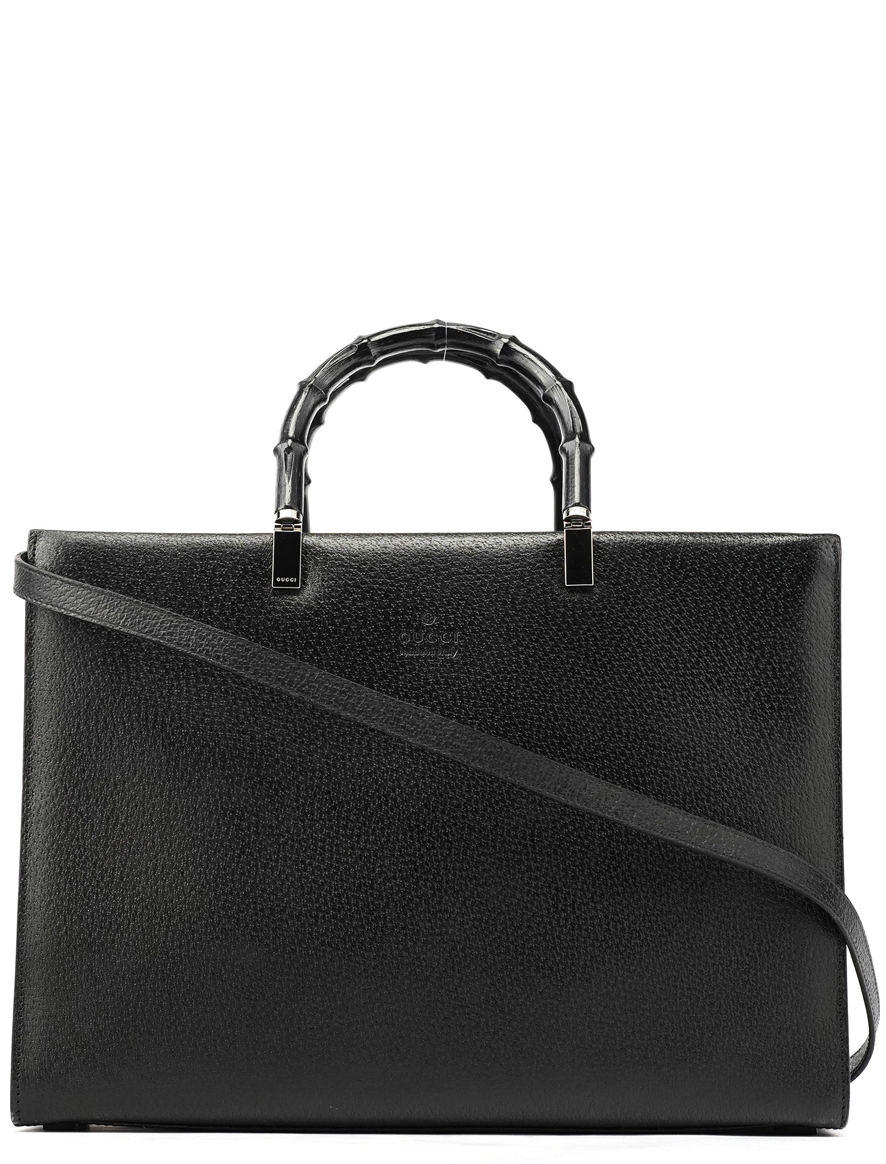 Black Leather Bamboo Tote Bag