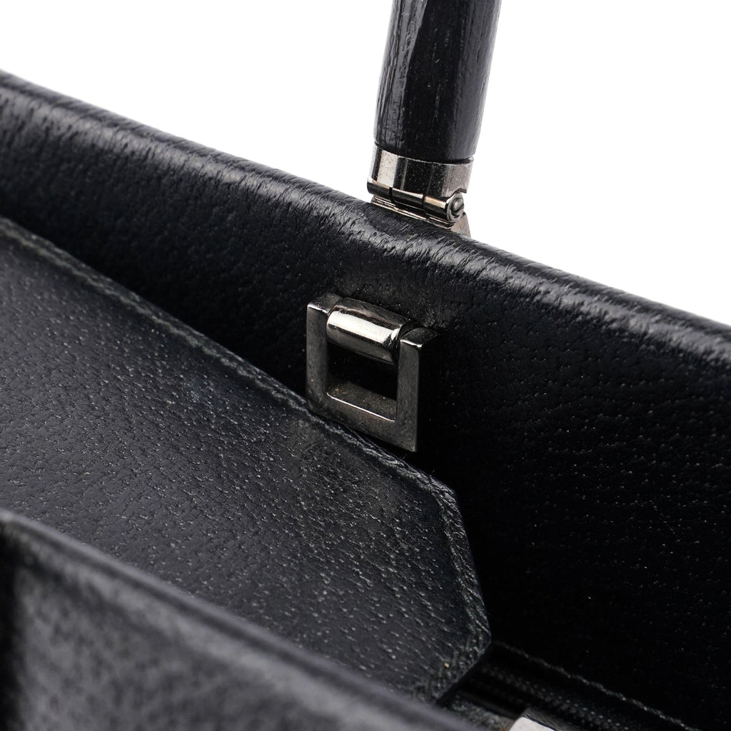 Black Leather Bamboo Tote Bag