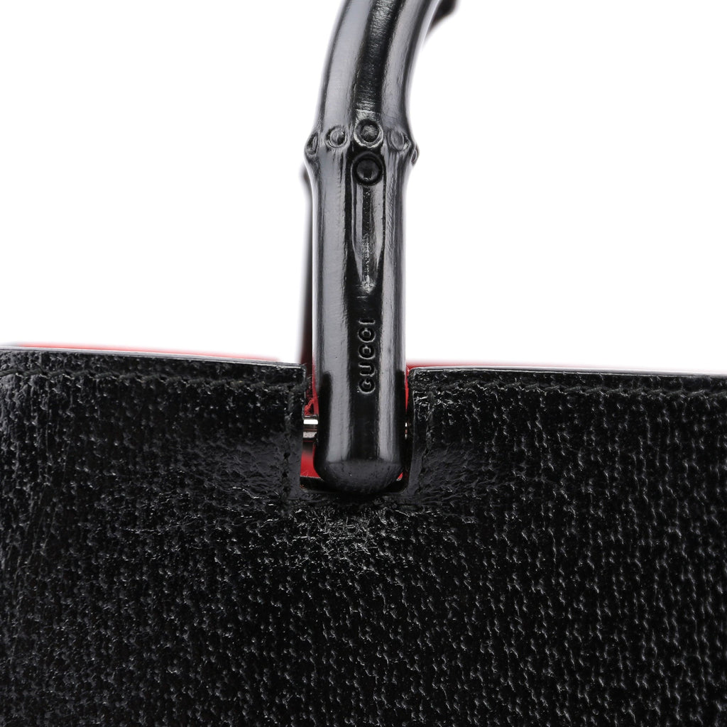 Black Leather Bamboo Tote Bag