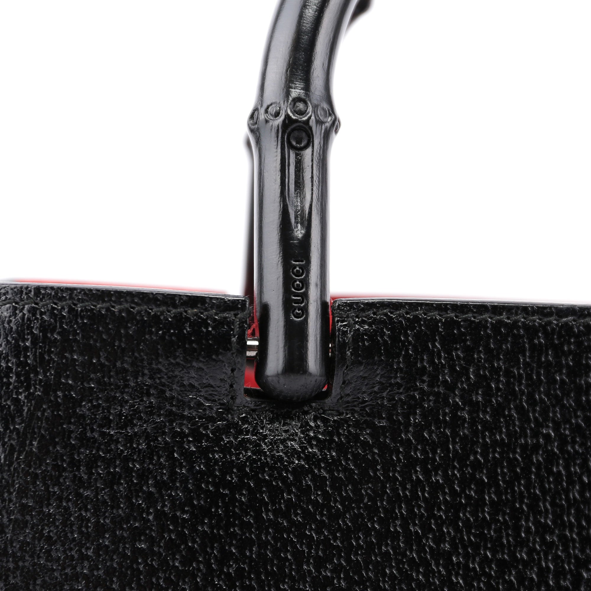 Black Leather Bamboo Tote Bag