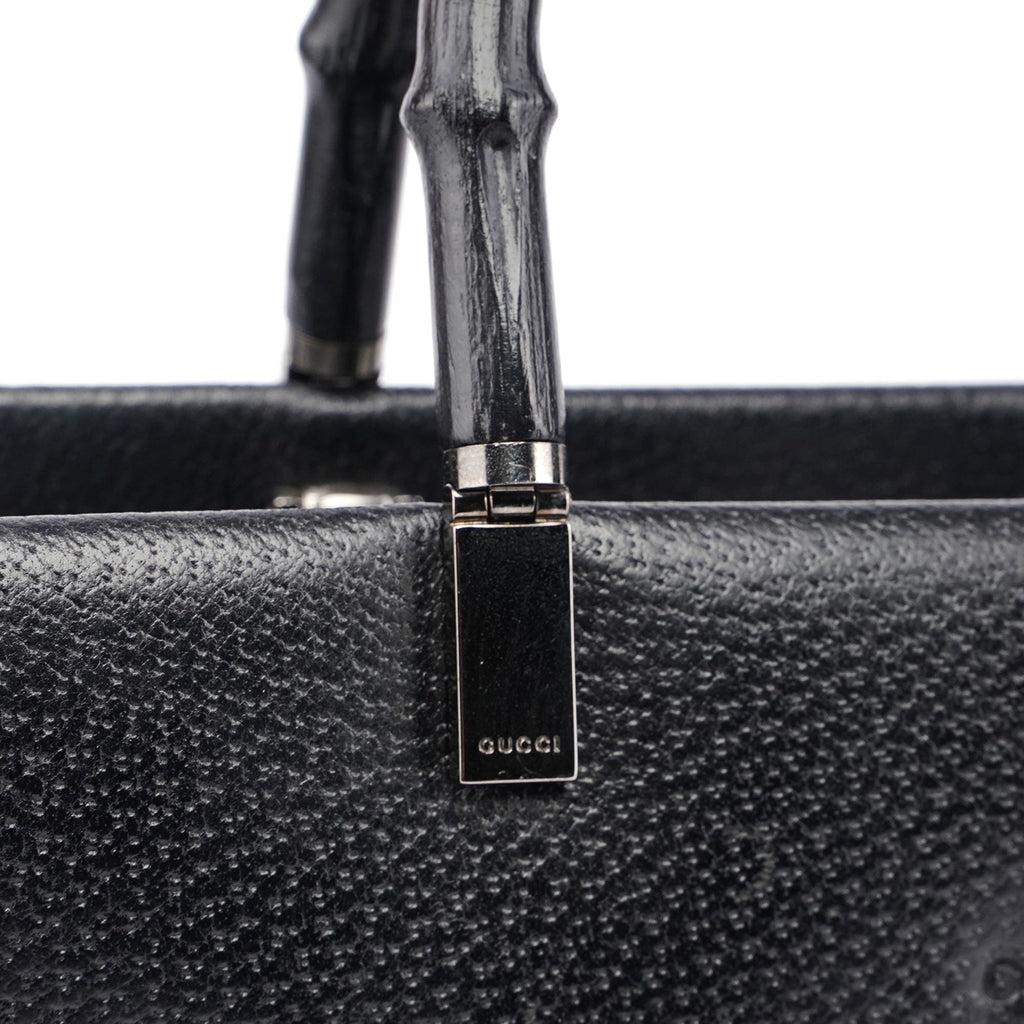 Black Leather Bamboo Tote Bag