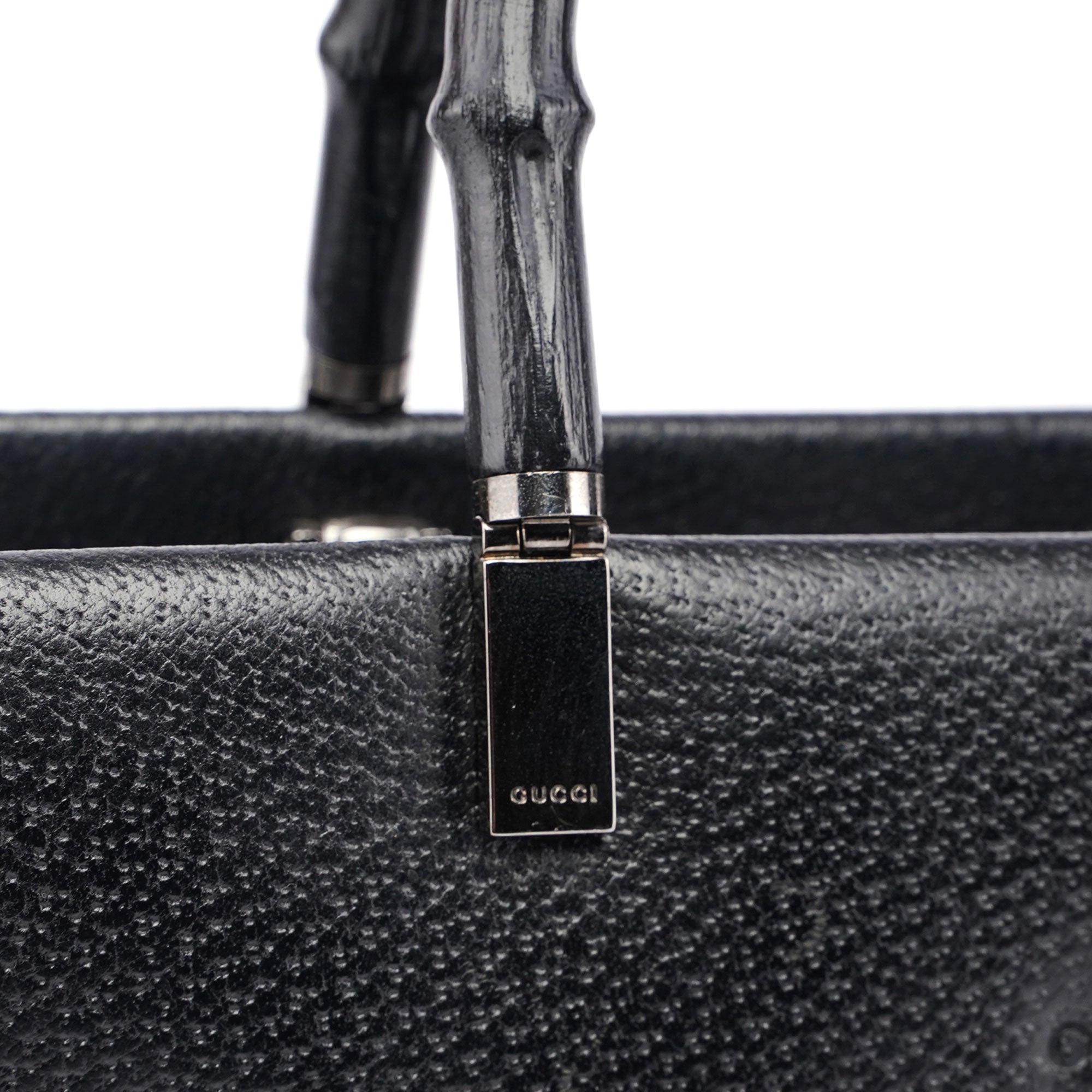 Black Leather Bamboo Tote Bag