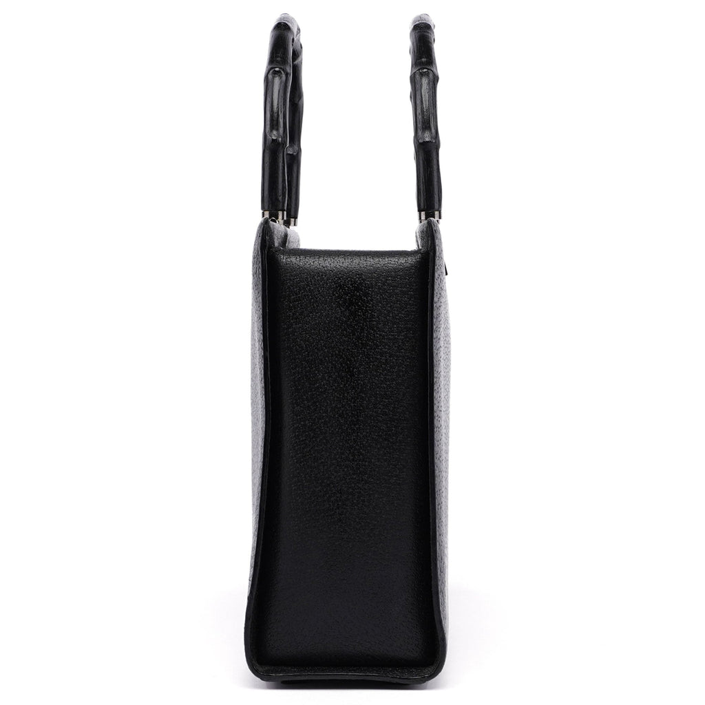 Black Leather Bamboo Tote Bag