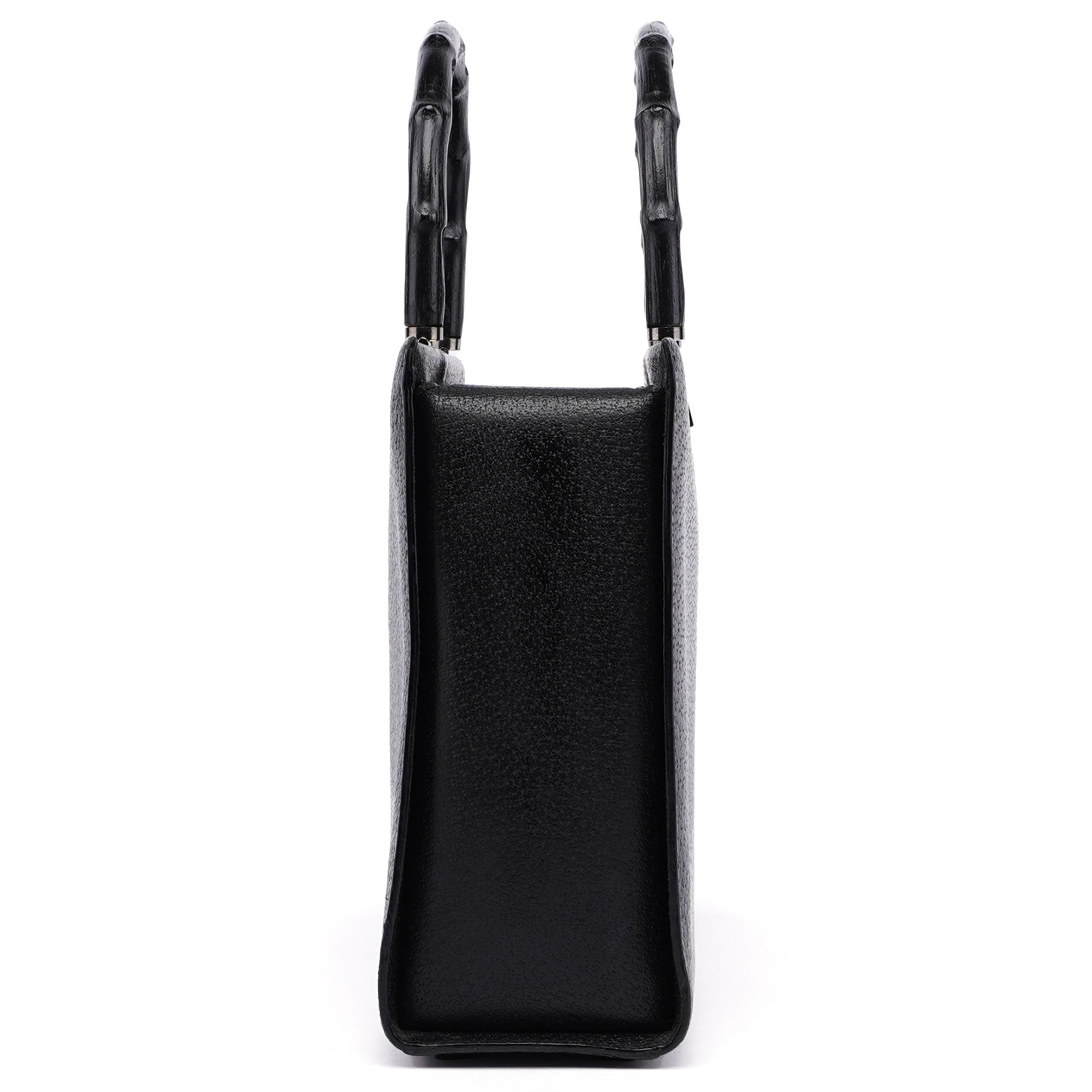 Black Leather Bamboo Tote Bag