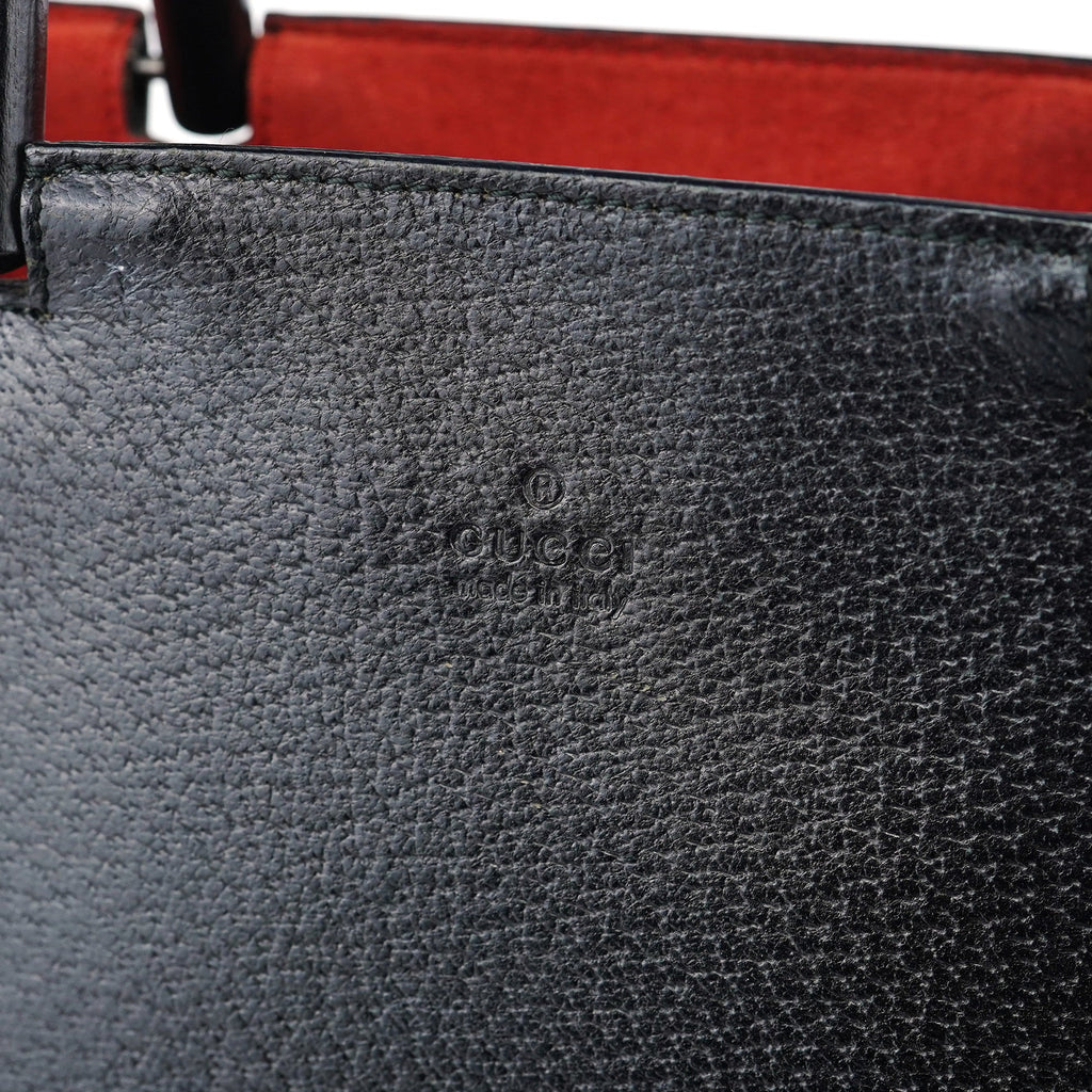 Black Leather Bamboo Tote Bag