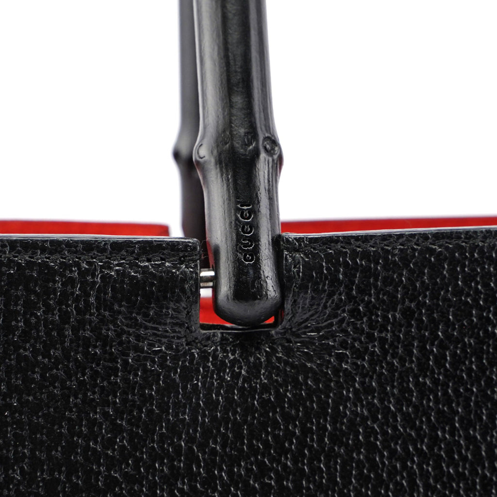 Black Leather Bamboo Tote Red Int