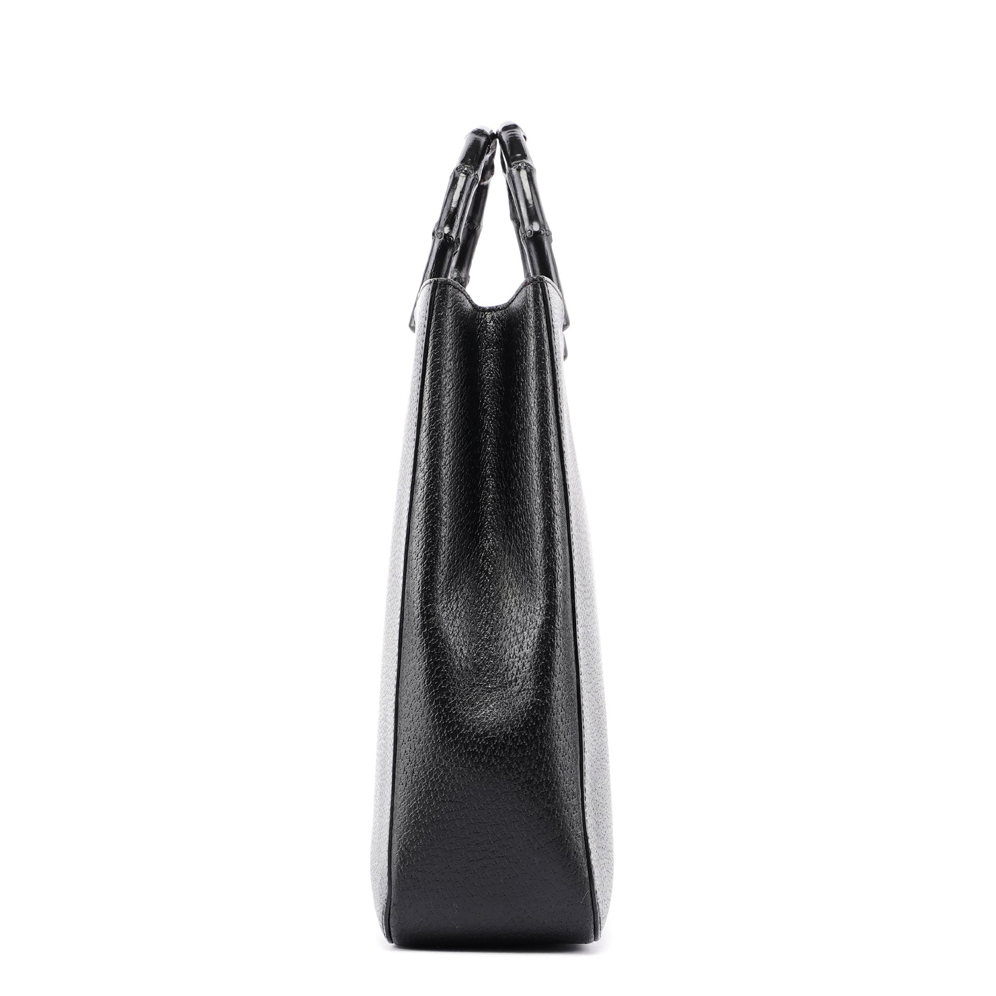 Black Leather Bamboo Tote Red Int
