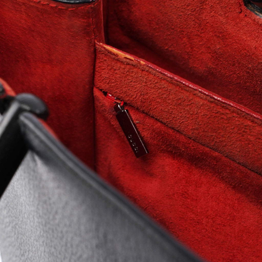 Black Leather Bamboo Tote Red Int