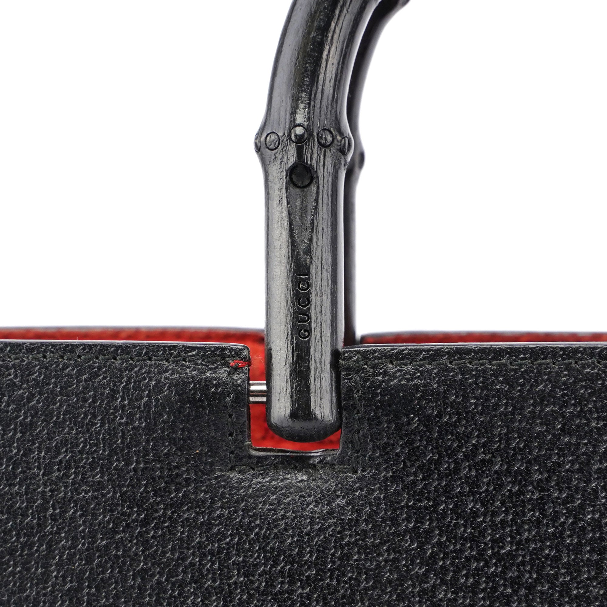 Black Leather Bamboo Tote Red Int