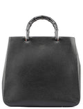 Black Leather Bamboo Tote Red Int