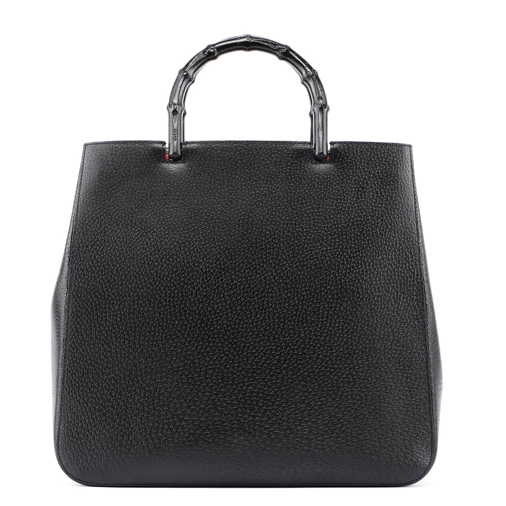 Black Leather Bamboo Tote Red Int