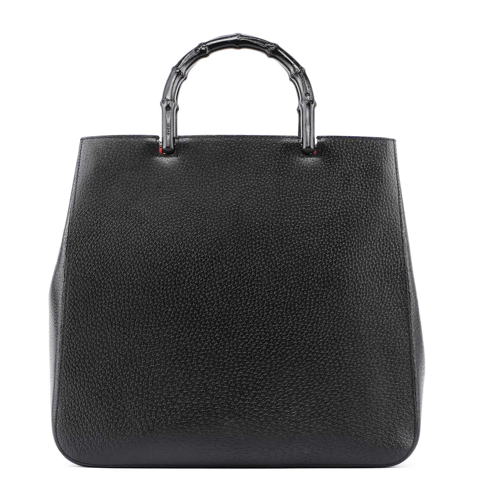 Black Leather Bamboo Tote Red Int