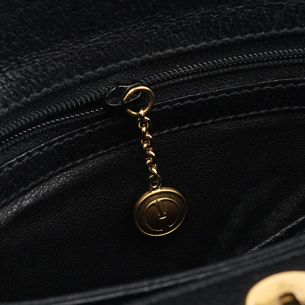 Black Leather Bamboo Turnlock Shoulder Bag