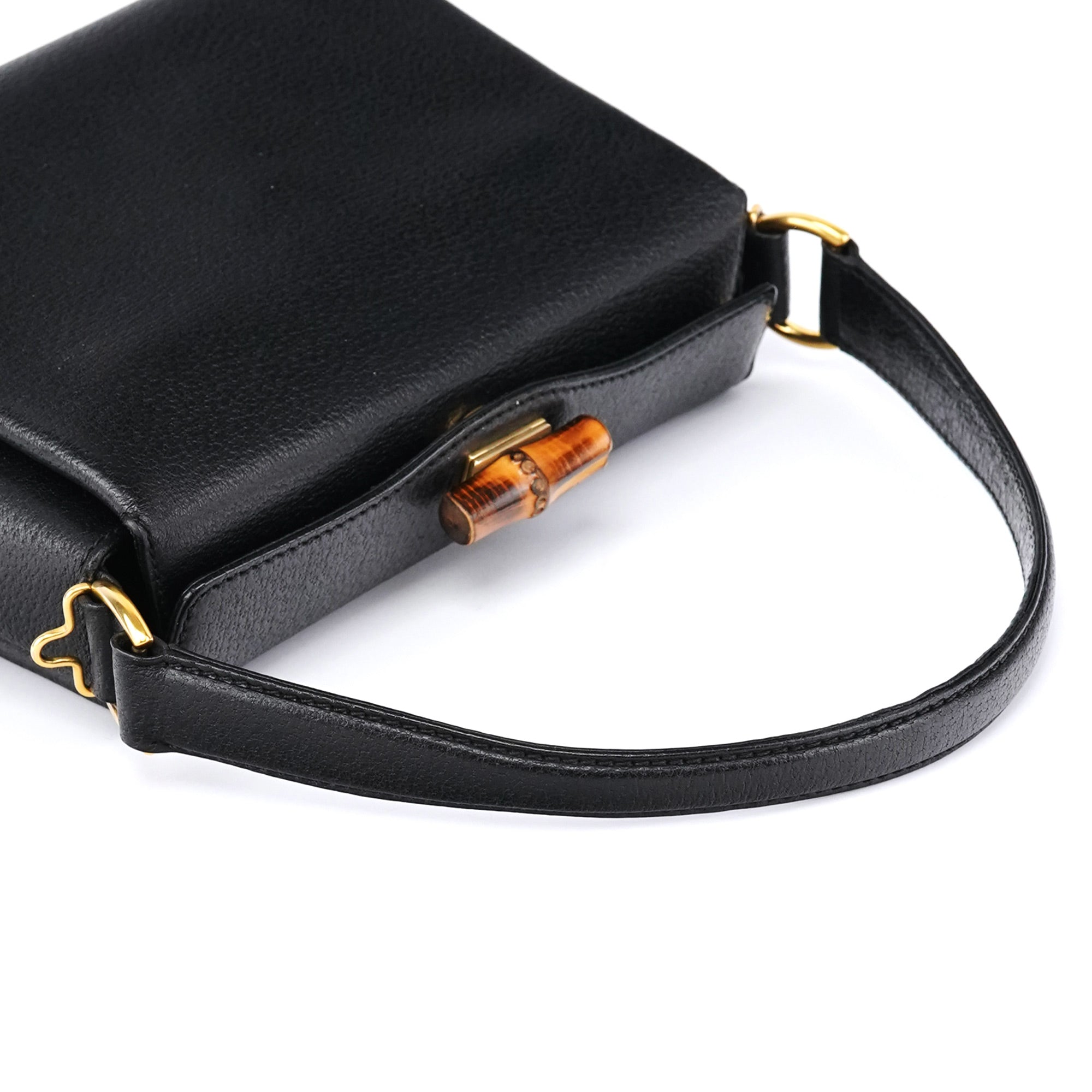 Black Leather Bamboo Turnlock Shoulder Bag