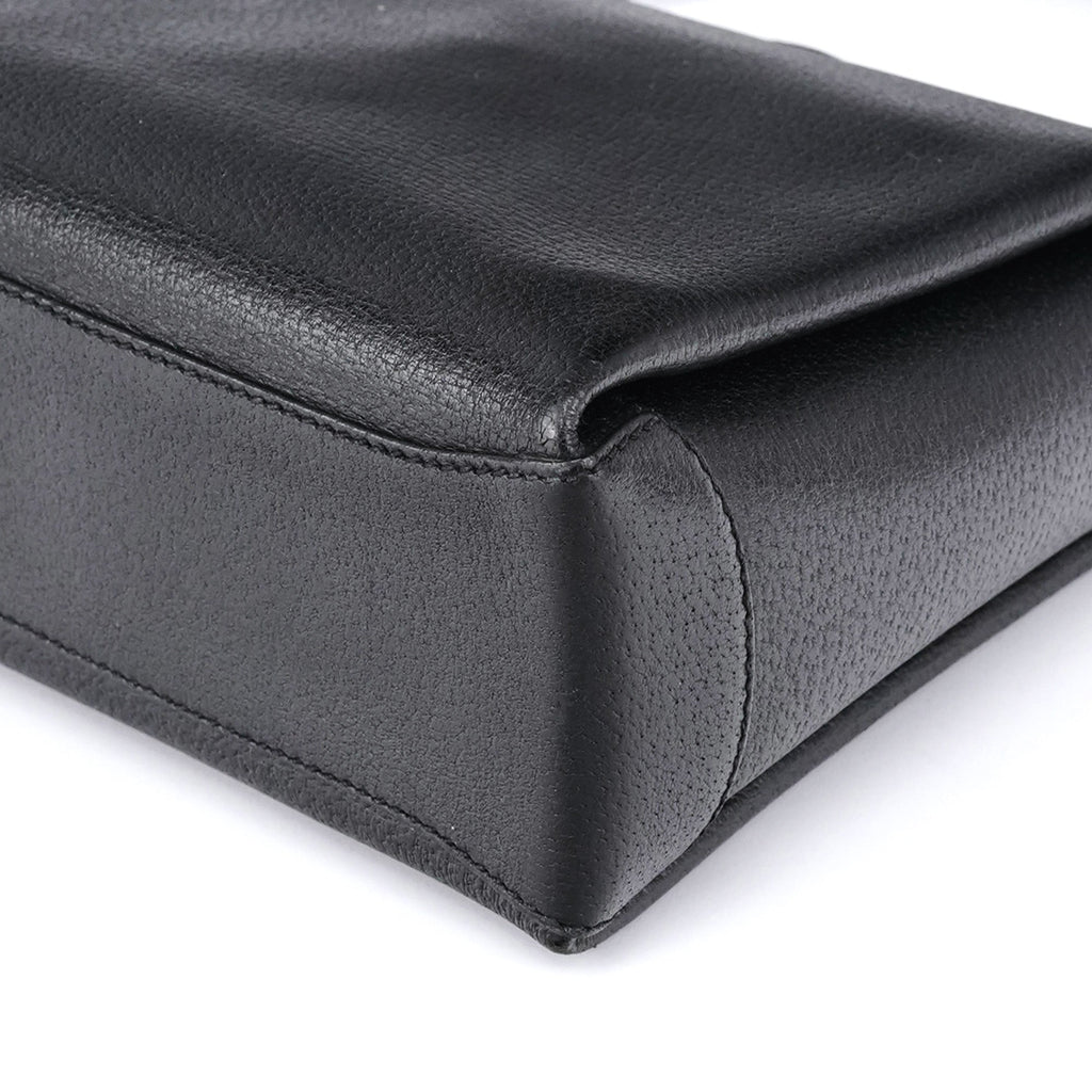 Black Leather Bamboo Turnlock Shoulder Bag