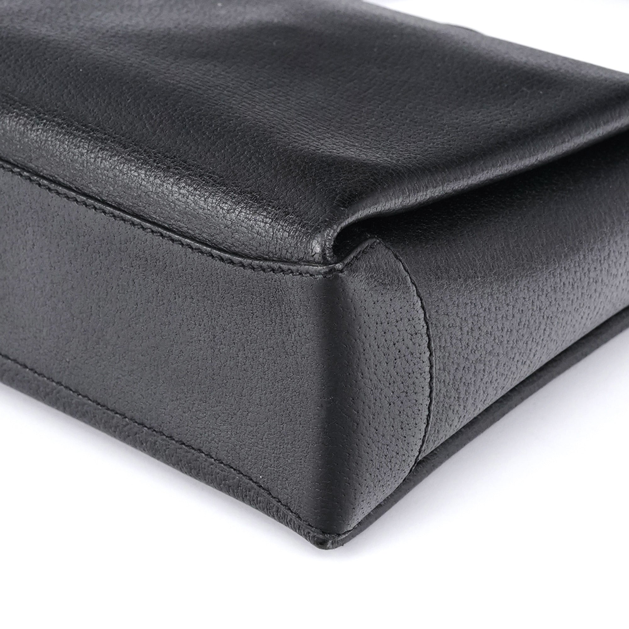 Black Leather Bamboo Turnlock Shoulder Bag