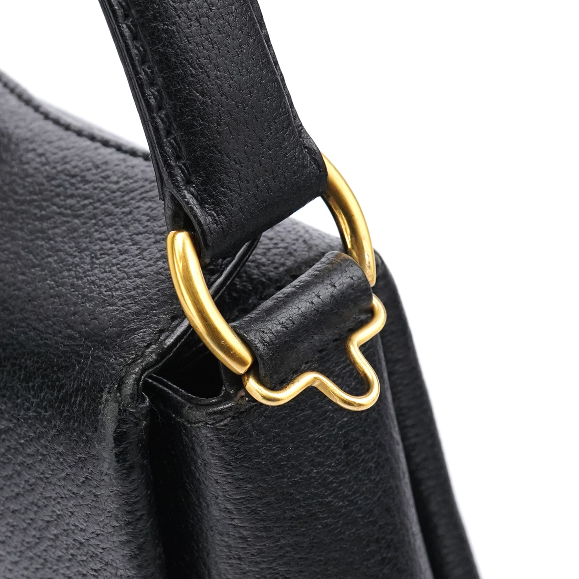 Black Leather Bamboo Turnlock Shoulder Bag