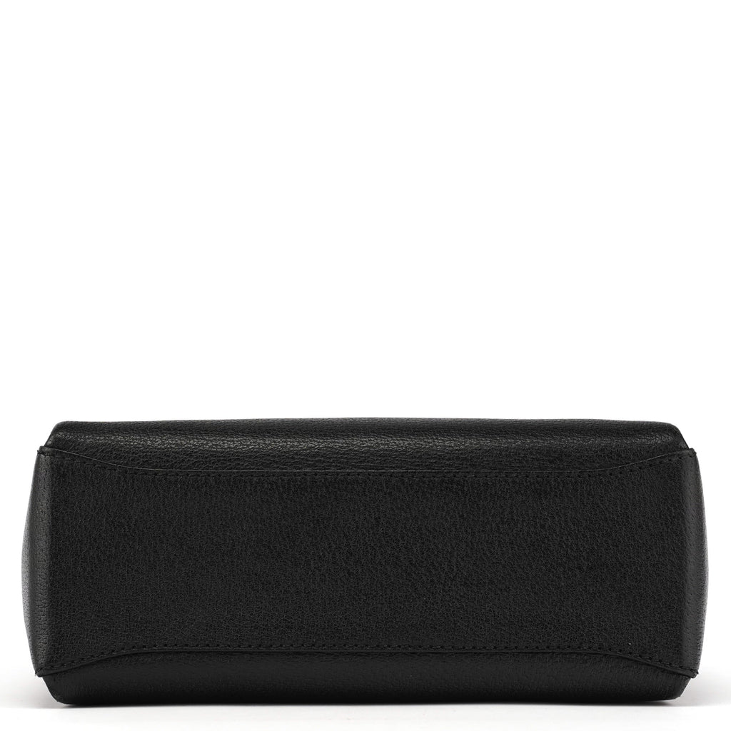 Black Leather Bamboo Turnlock Shoulder Bag