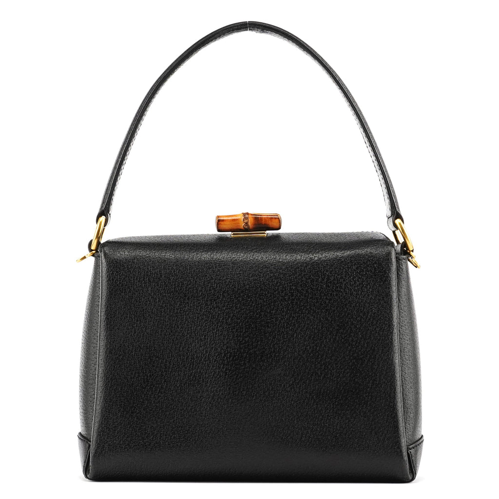 Black Leather Bamboo Turnlock Shoulder Bag