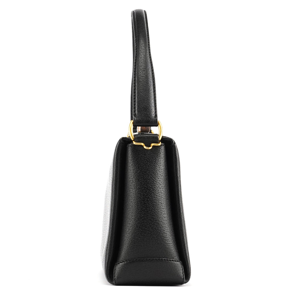 Black Leather Bamboo Turnlock Shoulder Bag