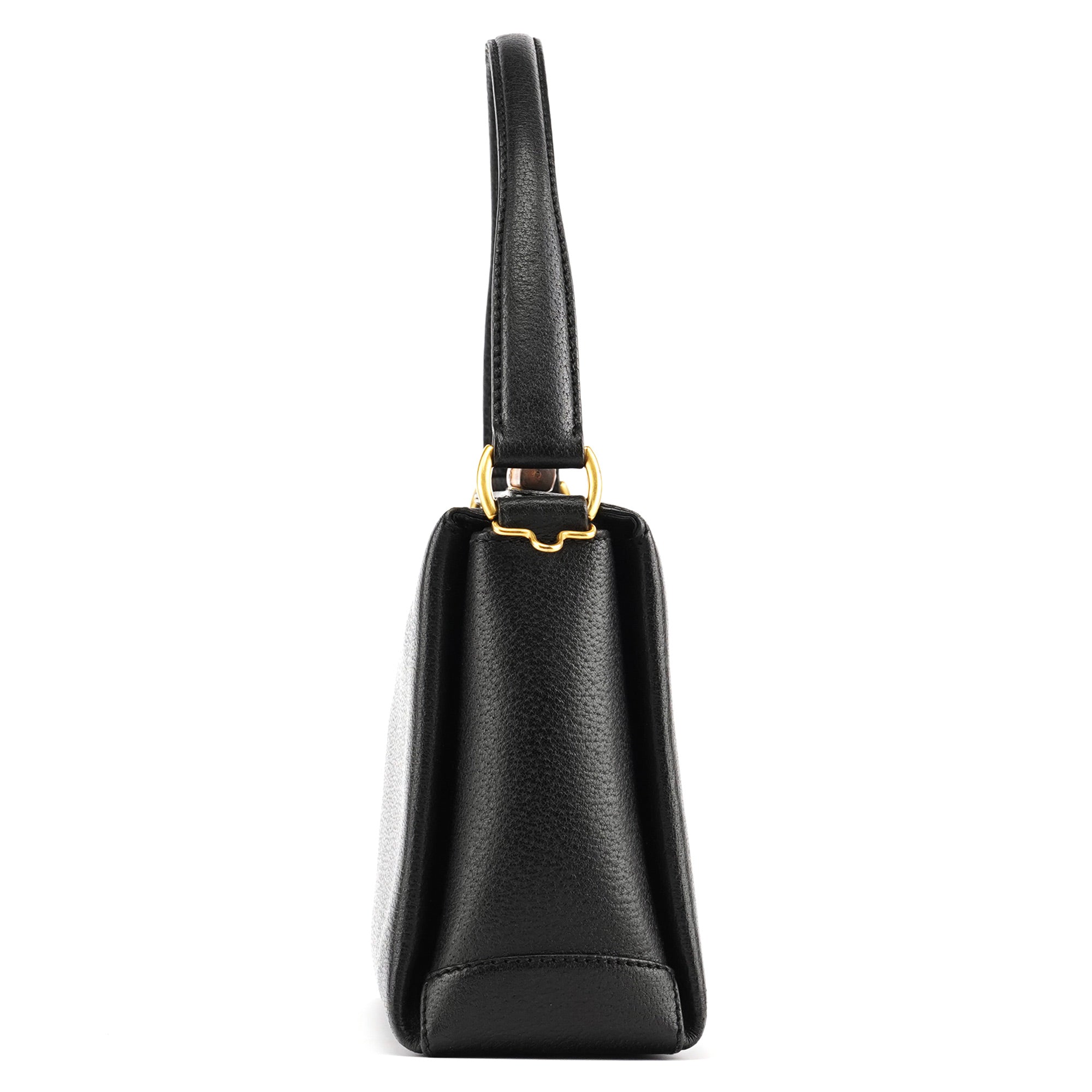 Black Leather Bamboo Turnlock Shoulder Bag