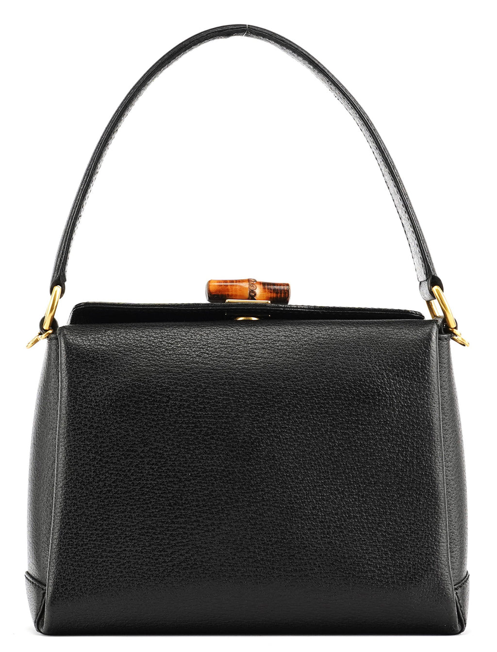 Black Leather Bamboo Turnlock Shoulder Bag