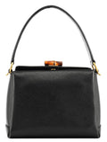 Black Leather Bamboo Turnlock Shoulder Bag