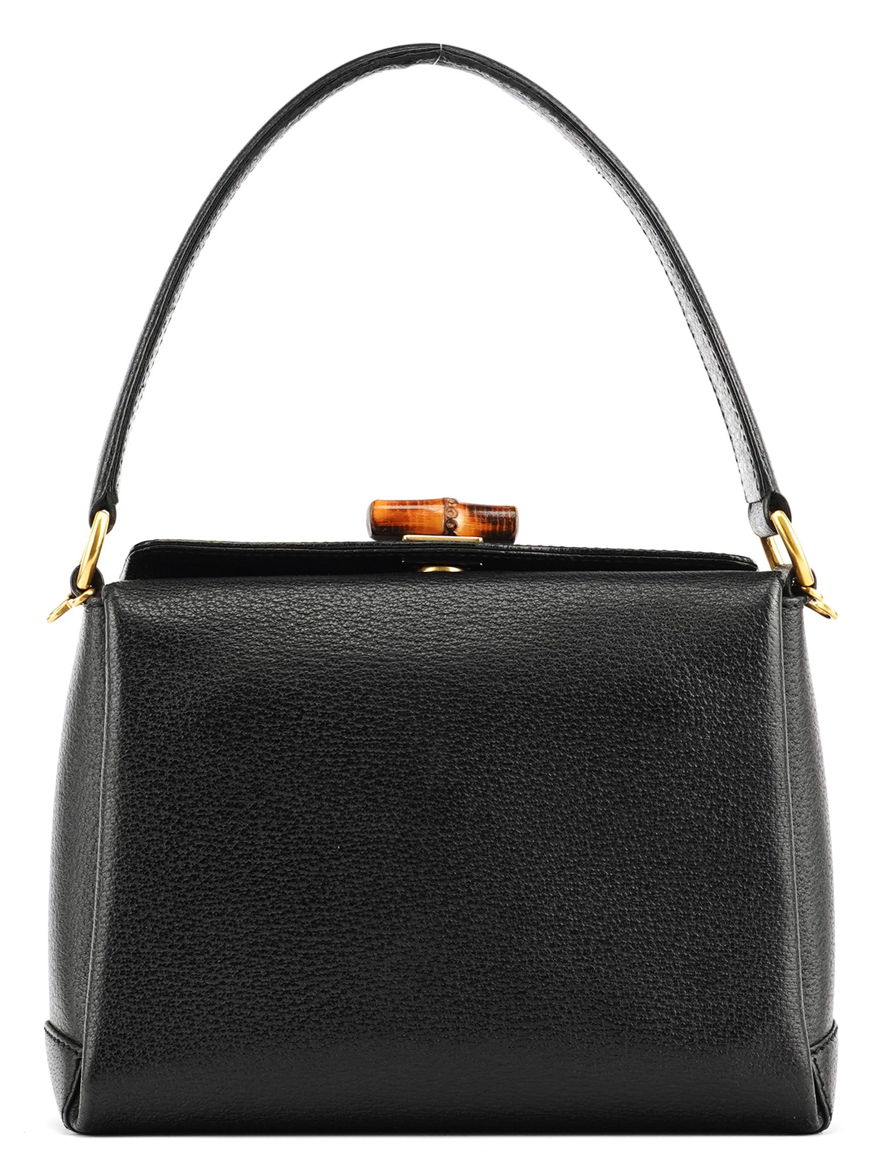 Black Leather Bamboo Turnlock Shoulder Bag